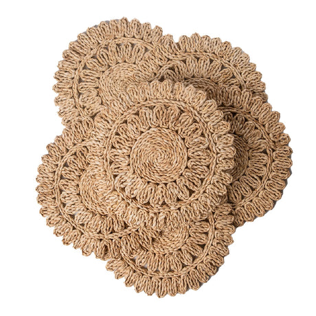 Laquedecraft 13.8" Round Corn Husk Placemats Set of 6 | Boho Rattan Woven Table Mats | Farmhouse Spring Plate Chargers Like Water Hyacinth, Seagrass for Wedding, Party, Christmas, Events Laquedecraft
