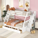 Harper & Bright Designs Twin Over Full Bunk Beds with Stairs, Wooden Storage Bunk Bed with 3 Drawers, Bunk Bed Twin Over Full Size Can Convertible to 2 Separated Beds for Kids Teens, White Harper & Bright Designs