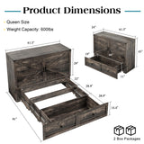 LUXOAK Queen Murphy Bed with Storage and Charging Station, Farmhouse Cabinet Bed, Noise-Free, for Guest Room, Apartment, or Office, Black Oak LUXOAK