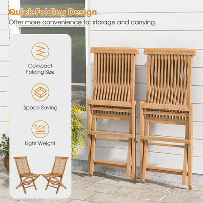 Tangkula 2 Piece Wood Patio Folding Chair, Sturdy Teak High-Back Chair with Slatted Design, Portable & Lightweight Outdoor Dining Chair, Natural Appearance, Perfect for Backyard, Camping - WoodArtSupply