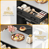 DWVO Kitchen Island w Stainless Steel Top Drop Leaf Bar Seating Power Outlet, 60" Large Rolling Mobile Center Islands w Folding Dropleaf Storage Drawer Cabinet Wheel Counter Height Metal Top, Black DWVO