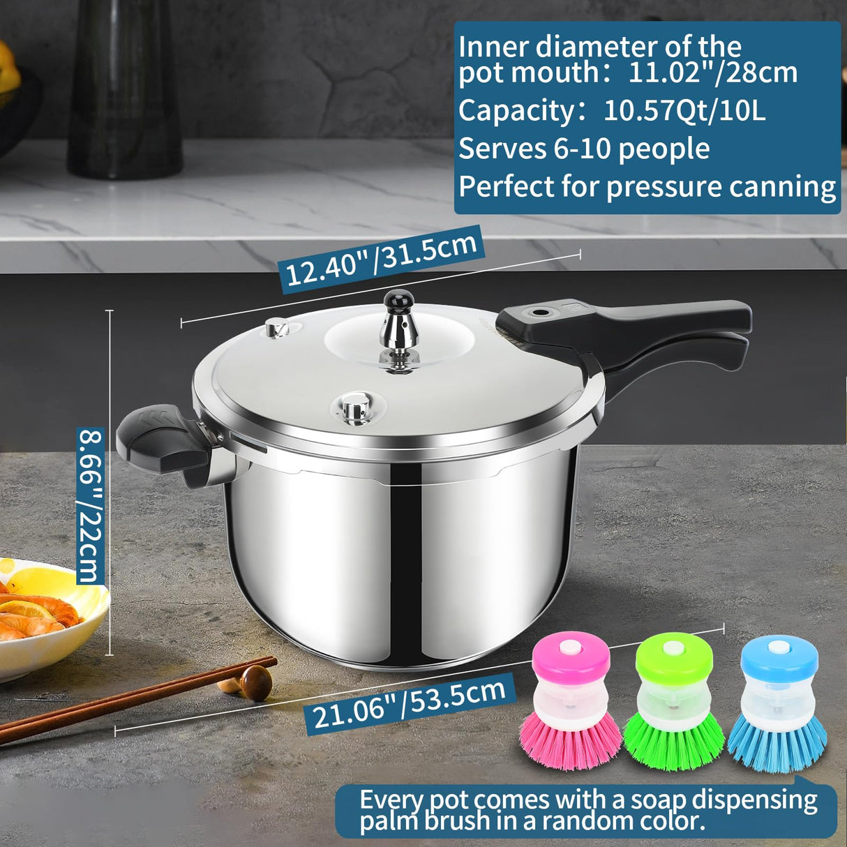 Stainless Steel Pressure Cooker 10 Quart, Induction Stove Top Pressure Cooker with Pressure Indicator Safeguard Devices, Compatible with Gas & Induction Cooker Peterboo