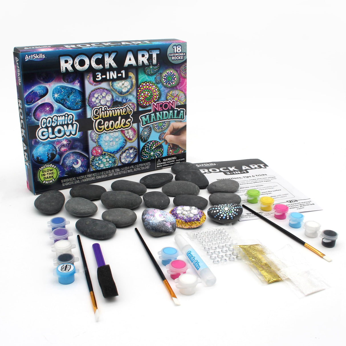 ArtSkills Rock Painting Kit with Geode, Mandala & Glow in The Dark Rock Painting, Arts and Crafts for Kids ArtSkills