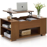 Redkey Lift Top Coffee Table -Fluted Wood Center Table with Hidden Compartment and Storage Shelf- Lift Tabletop for Home Living Room Office - Walnut Redkey
