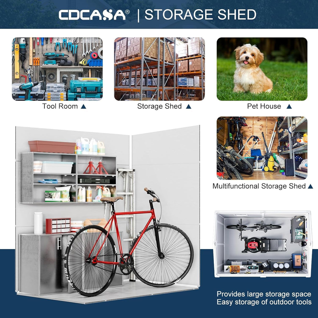 CDCASA 6x4 FT Outdoor Resin Storage Shed with Floor & Lockable Door & Window & Vents Included, Waterproof Outside Plastic Sheds for Backyard, Patio, Poolside, Lawn, Gray CDCASA