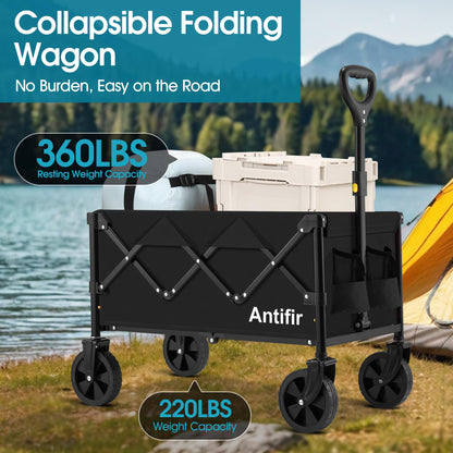 Collapsible Wagon Cart Foldable 360 LBS, Portable Garden Wagon Cart All Terrain with Large Capacity, Heavy Duty Folding Utility Wagon Cart for Groceries, Sports, Shopping, Camping Outdoor, Bl - WoodArtSupply