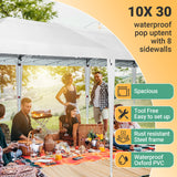 COBIZI 10x30 Pop Up Canopy Tent for Parties with 8 Sidewalls Waterproof Commercial Instant Canopy 10x30 Party Tent for Backyard, Wedding Portable Outdoor Gazebo with Carrybag&4 Sandbags(White COBIZI