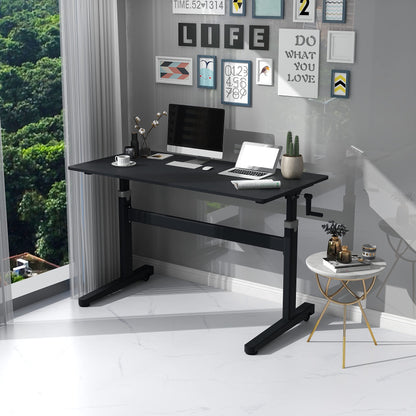 Win Up Time Manual Standing Desk Adjustable Height- Crank Mobile Standing Desk 55 x 24 Inches Sit Stand Desk Frame & Top, Stand Up Desk on Wheels, Computer Desk Black Frame & Black