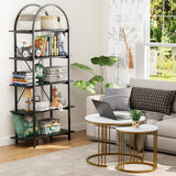 Arbuxzuy Arched Bookshelf 5 Tier Book Shelf, 31.5 Inch Width Industrial Arch Bookcase, Curved Tall Bookshelf with Open Shelves for Home Office, Living Room, Bedroom, Black Arbuxzuy