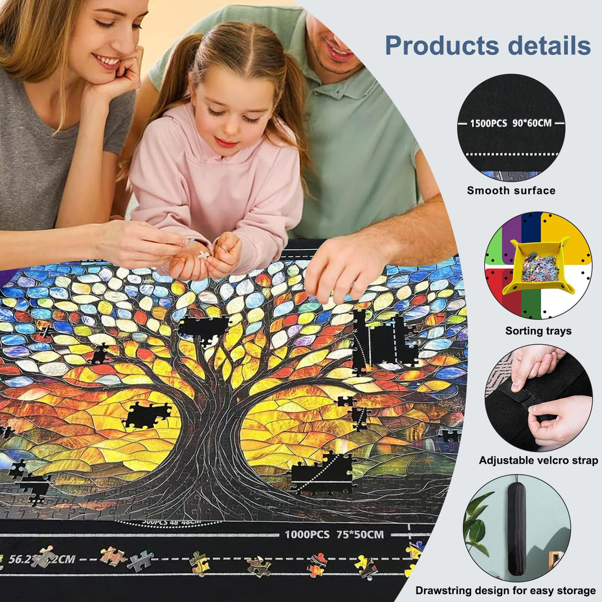 Napzy Puzzle Mat-Jigsaw Puzzles Matt Roll Up to 1500pcs Roll-up Puzzled Board Puzzling Organizers and Storage with 8PCS Jigsaws Sorting Trays, Drawstring Storages Bag Portable Jigsawn Keeper Saver Napzy