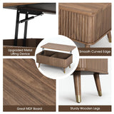 JOINICE Lift Top Coffee Table with Storage, Mid Century Modern Fluted Wood Design,Pop-Up Walnut Center Table with Hidden Compartment for Living Room & Home Office Work/Dining JOINICE