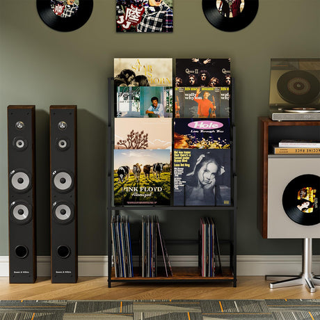 5-Tier Vinyl Record Storage Stand Holder with Record Display Shelf, Large Capacity Vinyl Organizer,250-320 Albums Storage Metal Record Rack for LP, CD, DVD, Magazine, Books Cottage Charm
