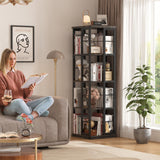 Aheaplus 360° Rotating Corner Bookshelf in Grey Oak - Stylish Space-Saving Bookcase for Small Areas Aheaplus