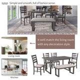 6 Piece Dining Table Set, Kitchen Table Set with Rectangular Table and 4 High Back Upholstered Dining Chairs and Tufted Bench, Wooden Dining Room Table Set for 6 Persons (Gray) Merax