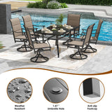 Soohow Patio Dining Set for 6, 7-Piece Outdoor Dining Table and Chairs Set, 6 x Swivel Outdoor Chairs with Paded Textilene and 60"x35" Patio Table with 1.57" Umbrella Hole for Poolside, Backyard Soohow