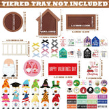Lineshading 65 Pcs Christmas Farmhouse Tiered Tray Decor Set Interchangeable Round Seasonal Year Tray Decorations Holiday Rustic Wooden Frames Arch Ladders Cards Bow Knot for Kitchen Table Home Decor Lineshading