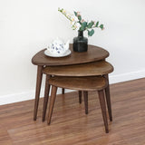 Ultimate Premium Products Solid Nesting Table Set of 3- Oak Mid Century Pebble Tables with Tapered Legs – Wooden Home Furniture in a Retro Style - Oak Ultimate Premium Products