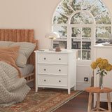 IKENO Nightstand with 3 Drawers and Charging Station, Solid Wood Dresser Organizer for Bedroom IKENO