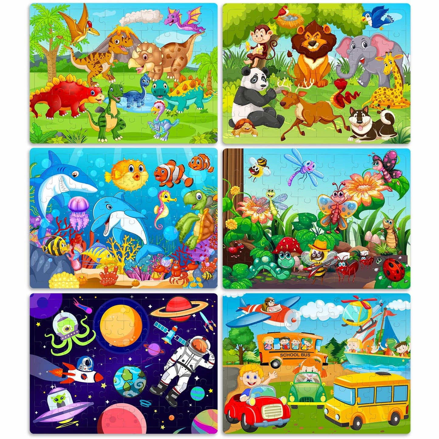 Roberly Wooden Puzzles for Kids Ages 4-8, 60 Pieces Jigsaw Puzzles for Kids 3 4 5 6 7 8 Preschool Learning Educational Puzzle Toys Set for Boys Girls - Dinosaur, Ocean, Animal, Insect, Space, Vehicles