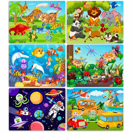 Roberly Wooden Puzzles for Kids Ages 4-8, 60 Pieces Jigsaw Puzzles for Kids 3 4 5 6 7 8 Preschool Learning Educational Puzzle Toys Set for Boys Girls - Dinosaur, Ocean, Animal, Insect, Space, Vehicles Roberly