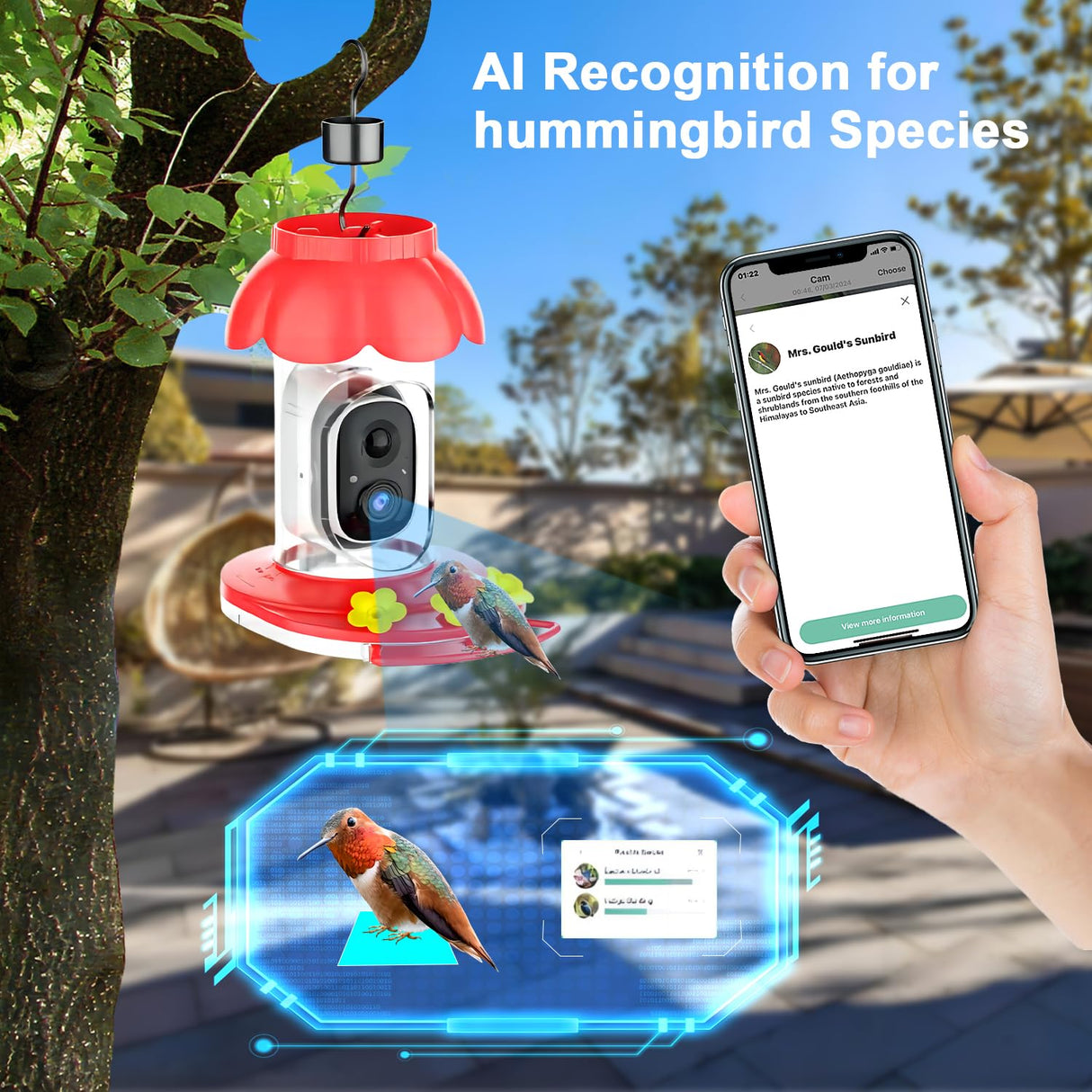 SECUHOME Smart Hummingbird Feeder with Camera Wireless Bird Feeders for Outdoors Video Watching AI Camera with Auto Capture Videos & Motion Detection SECUHOME