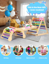 YOLEO Pikler Triangle Set, Foldable 7-in-1 Montessori Climbing Set Fun Baby Pickler-3 Piece Climbing Jungle Gym and Indoor Playground Climbing Toys for Toddlers 1-3 Inside (Rainbow, Advanced Version) YOLEO