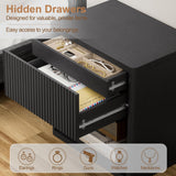 22.8" W Black Fluted Nightstand Set of 2 with 4 Drawers, Mid Century Modern Nightstand with Hidden Drawers, Large Night Stand, Accent End Table, Bedside Table with Open Shelf, Curved Profile Design XIAO WEI