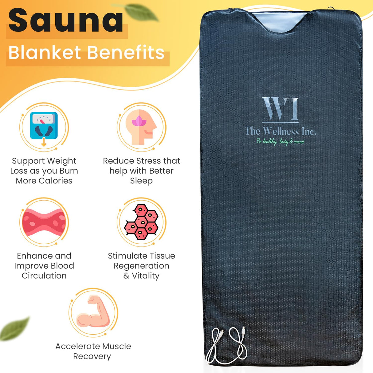 The Wellness Inc. Infrared Sauna Blanket - Portable Infrared Sauna for Home, Personal Sauna for Women & Men - Odourless, Fireproof & Waterproof Material - Includes Wrap Up Towel & Carry Storage Bag The Wellness Inc.