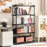 HCHQHS Bookshelf, 5-Tier Industrial Bookcase, Black Open Book Shelf, Freestanding Tall Bookshelves with Metal Frame HCHQHS