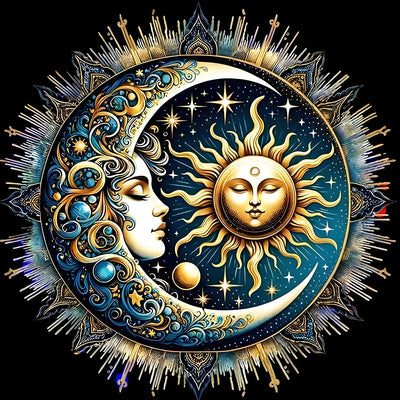 GDYEEH DIY 5D Sleepy Sun and Moon Diamond Art Kits, Round Full Drill Sparkling Diamond Painting Picture, Fantasy Diamond Painting Art Kits Craft for Adults Beginners, Home Wall Decor 12x12 inch