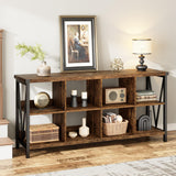 CABIHOME 62 Inch 8-Cube Storage Organizer Bookshelf, 3-Tier Metal Horizontal Bookcase, Industrial Console Bookshelf for Living Room, Entryway, or Office, Long Low Storage Shelf-Retro Brown. CABIHOME