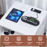 OtterOasis Farmhouse Nightstand with Charging Station and Barn Door, Bedside Table with Open Compartment and Storage, Side End Table for Bedroom, White OtterOasis