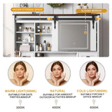 NEWBULAND Farmhouse Vanity with Mirror and Lights, 42" White Vanity Desk with 4 Drawers and Benches Makeup Table Set NEWBULAND