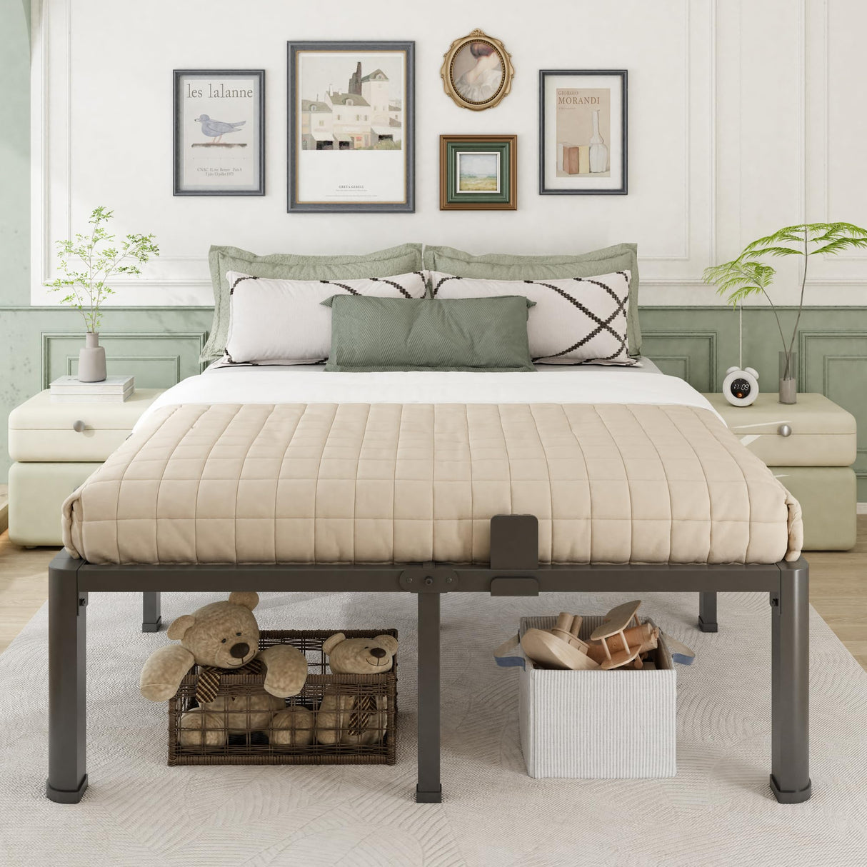 Firpeesy 18 Inch King Bed Frame with Rounded Corner and Headboard Hole Mattress Retainers 3500 lbs Heavy Duty Support Metal Platform Bed Frame Noise Free No Box Spring Needed Easy Assembly Firpeesy