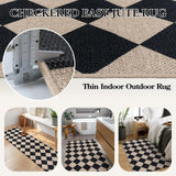 Lahome Checkered Easy Jute Runner Rug, 2x8 Hallway Kitchen Runner Rug Non Slip Washable Outdoor Carpet for Entryway Indoor, Checkerboard Black Indoor Outdoor Carpet for Hallway 8ft Entry Lahome
