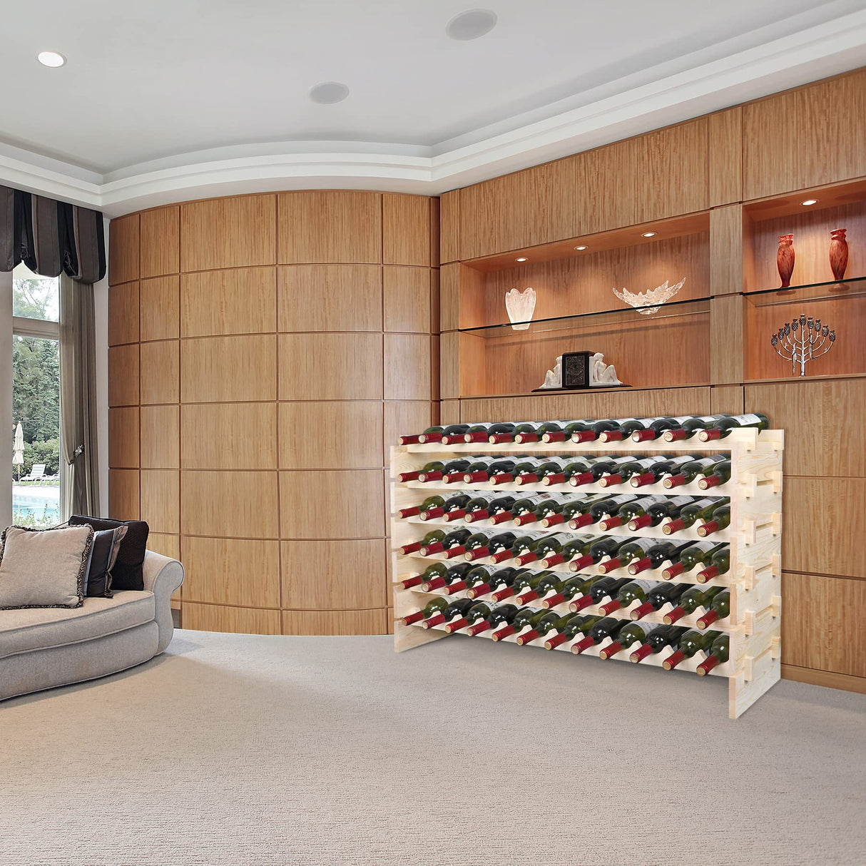 Smartxchoices 72 Bottles Stackable Modular Wine Rack, 6-Tier 72 Slots Floor Wine Storage Stand Wooden Wine Holder Display Shelves, Wobble-Free, Solid Wood, Floor Free Standing Smartxchoices