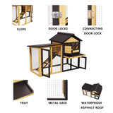 XiliqingEco Chicken Coops Outdoor Wooden Double-Decker Chickens with Deep Push-Pull Trays, Non-Slip Slopes, Waterproof Asphalt Roof Suitable for a Variety of Animals (Yellow Black) XiliqingEco