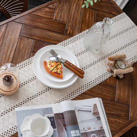 Alynsehom Macrame Table Runner Cream Beige Boho Table Runners with Tassels Hand Woven Cotton Table Runner Rustic Farmhouse Table Runners for Bohemian Kitchen Dining Table(12x71in) Alynsehom