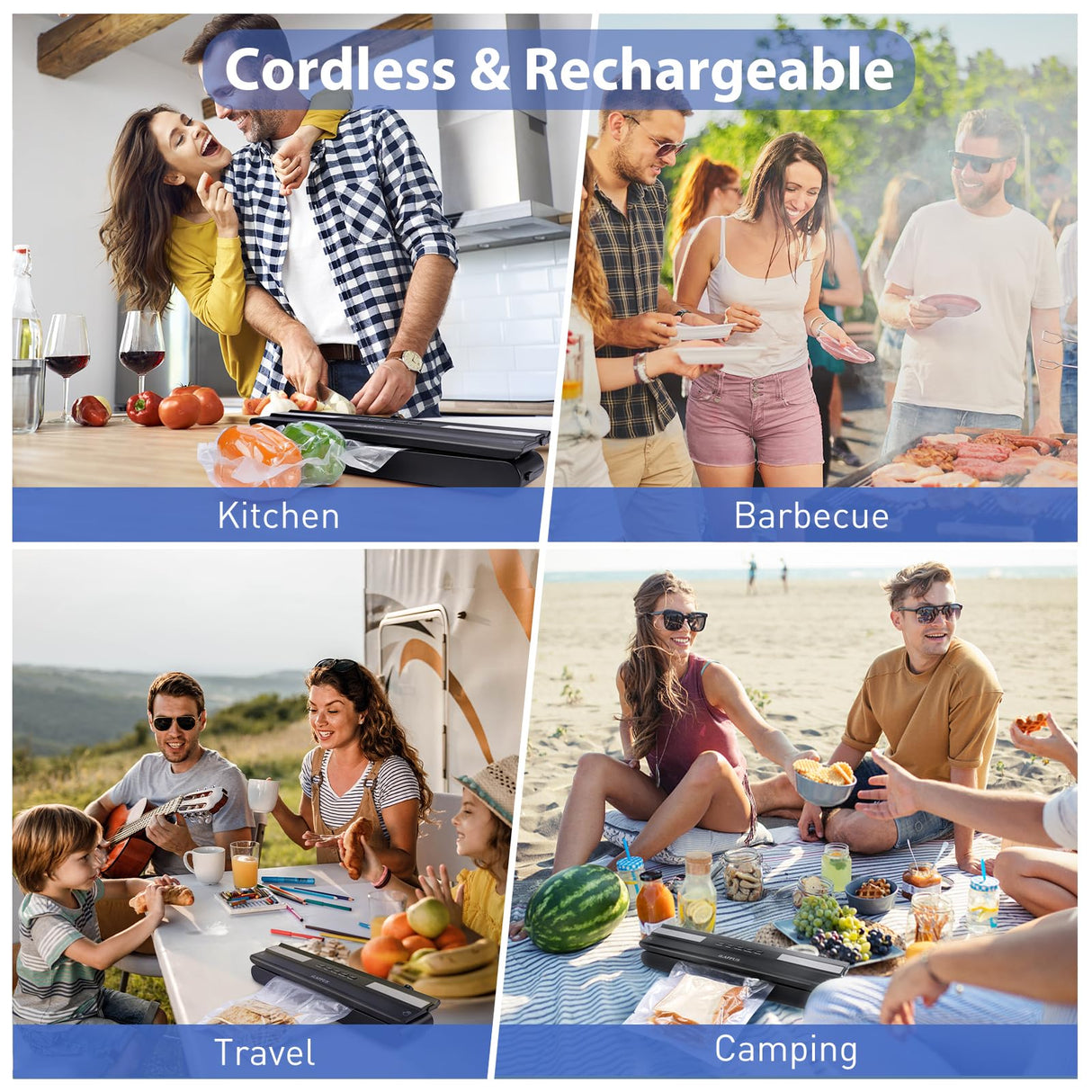 iLAFFUS Cordless Vacuum Sealer Rechargeble Dry & Moist Modes Compact Design Powerful Multi-Functional Food Vacuum Sealer Machine with Cutter for Fruits Vegetables Meat Nuts iLAFFUS