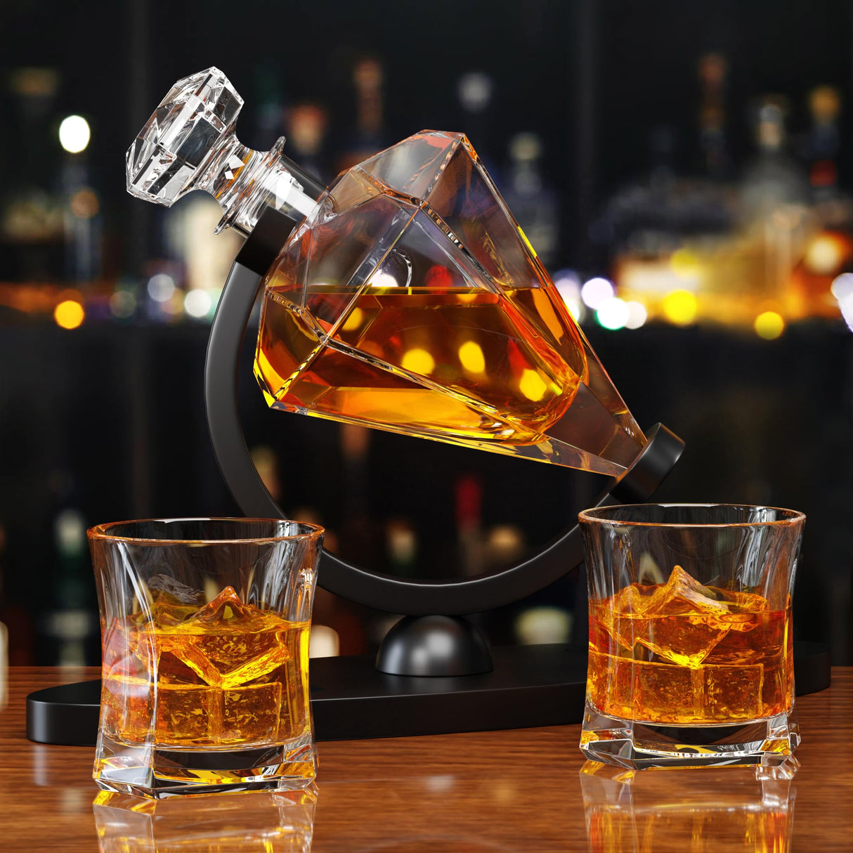 Gifts for Men Dad, Diamond Whiskey Decanter Set with 2 Glasses & Wooden Stand, Christmas Gifts for Women Men, Anniversary Birthday Gifts for Him Husband, Unique Bourbon Gifts for Men, Cool Stuff YJGS