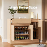 Housoul Shoe Cabinet Storage with 3 Doors, Freestanding Shoe Cabinet with Drawer & Adjustable Shelves, Wooden Shoe Organizer for Entryway, Hallway, Oak Housoul