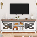 IDEALHSOUE Farmhouse TV Stand 75 Inch Entertainment Center White TV Console Modern Media Furniture Wood TV Console Cabinet with Sliding Barn Door and Adjustable Shelf for Living Room Bedroom IDEALHOUSE