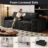 KIVENJAJA 63.04" Cloud Boneless Loveseat Sofa in a Box, Corduroy Compressed Sofa with 2 Pillows, 2 Seater Couch, Modern Comfy Boneless Couch for Living Room, Bedroom, Apartment, Black KIVENJAJA