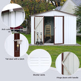 Jintop 10x8 FT Clearance Sheds & Outdoor Storage with Lockable Doors and Waterproof Roofs,Metal Garden Shed w/Durable Metal Frame & Punched Vents,for Bike, Barbeque,Tool,White+Coffee Jintop