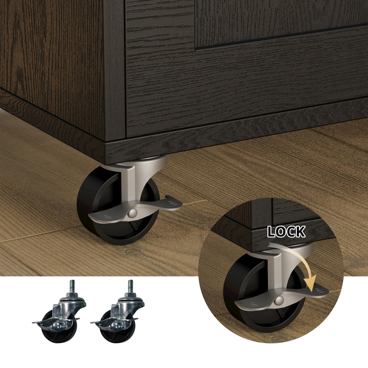 Rolling Black Kitchen Island Cart with Drop Leaf, Storage Cabinet & Spice Rack by IRONCK IRONCK