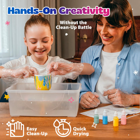 Pinwheel Crafts Water Marbling Paint Kit for Kids & Teens - Gift Art Kit for Kids 8-12+ with 2 Pots, Marble Paint and Tools - DIY Art Project for Girls & Boys to Create Your Own Planter Pot Design Pinwheel Crafts