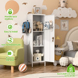 SUPEER Metal Lockers for Employees with Handle,Metal Storage Locker with 2 Pegboard & 5 Hooks for Gym, School, Office,Home,Garage,White SUPEER