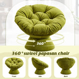 Papasan Chair with Cushion and Frame, 360° Swivel Accent Chair, Comfy Chenille Upholstered Round Modern Oversized Reading Lounger with Metal Base Lazy Chair for Bedroom, Living Room, Olive Green SLEERWAY