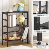 HOOBRO 3 Tier Bookshelf, Industrial Bookcase, Record Storage Rack with Side Fence, Wood Storage Shelf with Metal Frame, Rustic Open Display Shelf for Living Room, Bedroom, Black BB86CJ01G1 HOOBRO