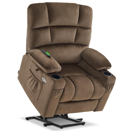 MCombo Dual Motor Power Lift Recliner Chair with Massage and Heat for Elderly People, Infinite Position, USB Ports, Cup Holders, Fabric 7679 (Medium, Brown) MCombo